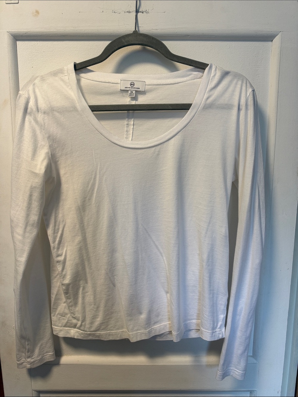 AG White Long-Sleeve Scoop Neck Top